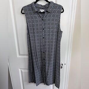 Croft & Barrow Blue and White Sleeveless Midi Button Down Dress - Like New